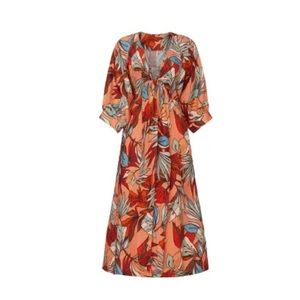 Nicholas Asilah Dress floral tropical cut out linen 3/4 sleeve midi